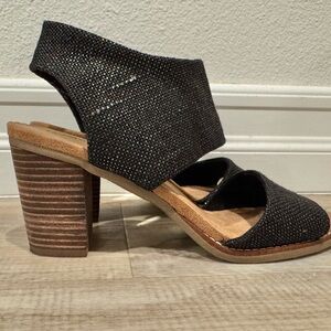Toms Black Textured Heeled Sandals